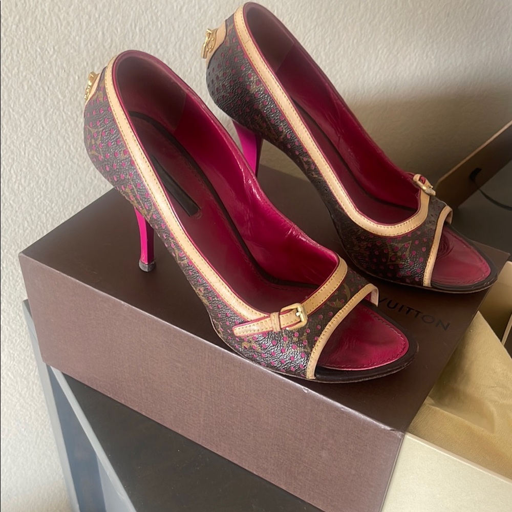 Louis Vuitton Pink and Brown Stiletto Heels
